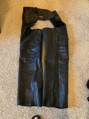 Men's "Leather Gear" Motorcycle chaps in Black, XL
